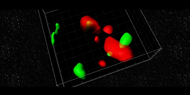 Virus de l'hépatite B assemblé (vert) encapsidant le facteur de restriction