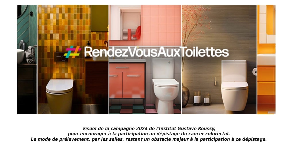 visuel montrant différents wc avec le hashtag #rendezvousauxtoilettes