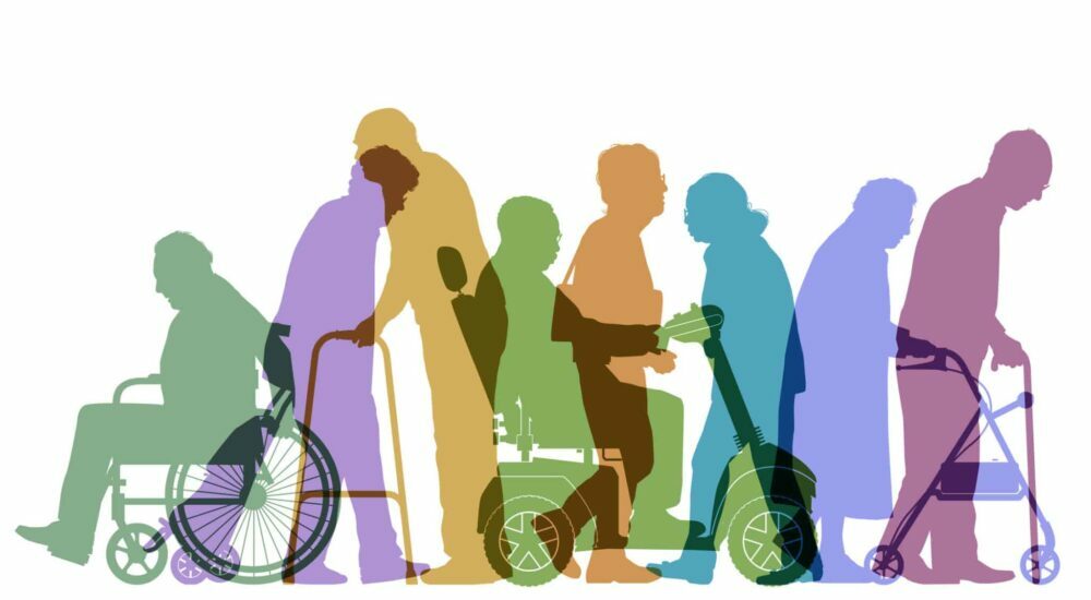 Silhouettes de personnes âgées et handicapées